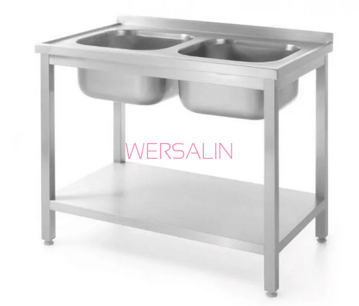 Stół z dwoma zlewami i półką