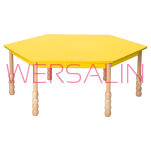 Stolik drewniany SZEŚCIOKĄTNY bukowy i kolorowy - 4