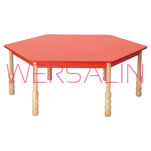 Stolik drewniany SZEŚCIOKĄTNY bukowy i kolorowy - 5