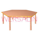 Stolik drewniany SZEŚCIOKĄTNY bukowy i kolorowy - 2