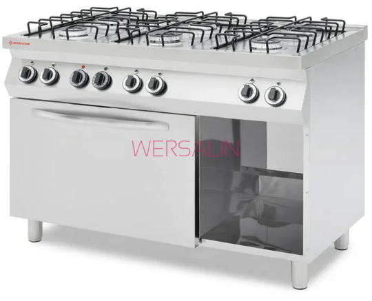 Kuchnia gazowa 6-palnikowa z konwekcyjnym piekarnikiem elektrycznym /gazowym 