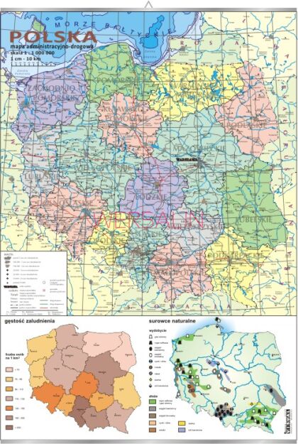 Mapa administracyjno-drogowa + mapki zaludnienia i surowców
