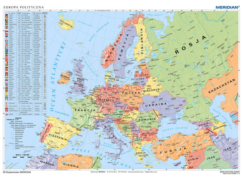 Mapa polityczna Europy (stan na 2019) - mapa ścienna