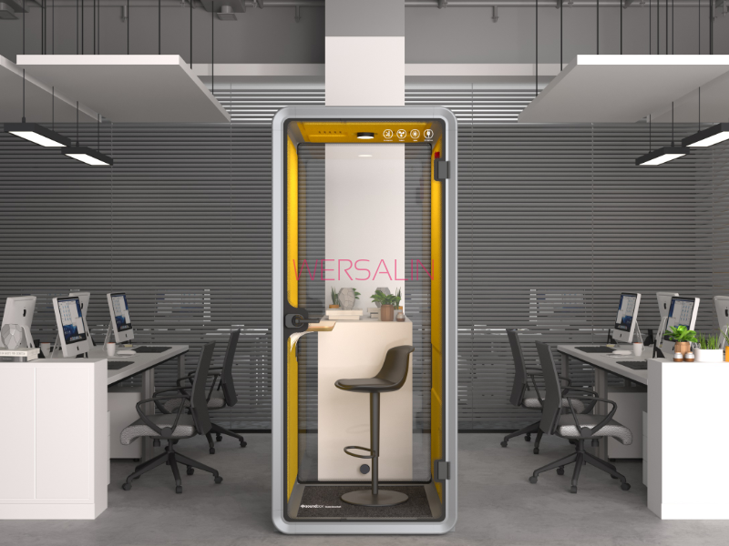 Kabina akustyczna do biura jednoosobowa Small Booth  biały/żółty 3D