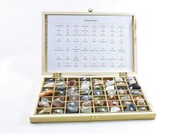 Skały i minerały - 56 próbek w drewnianym pudełku