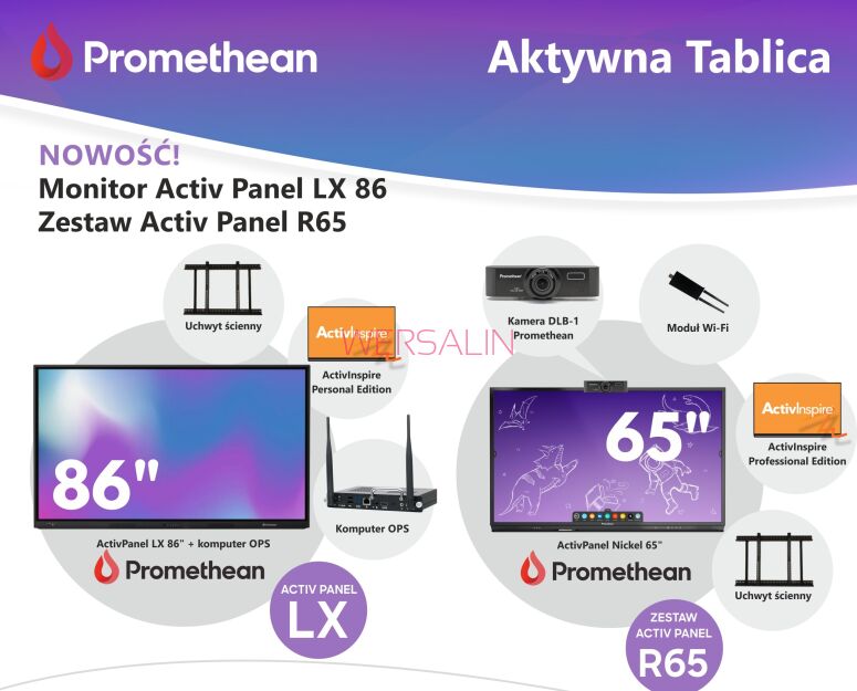 Zestaw 1 x Monitor Promethean LX 86 cali + 1 X Monitor R65 cali