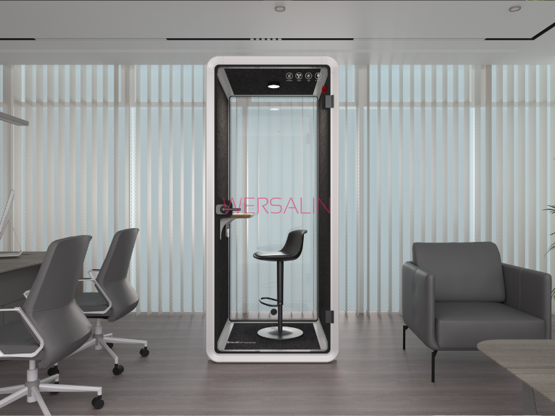 Kabina akustyczna do biura jednoosobowa Small Booth biały/szary 3D