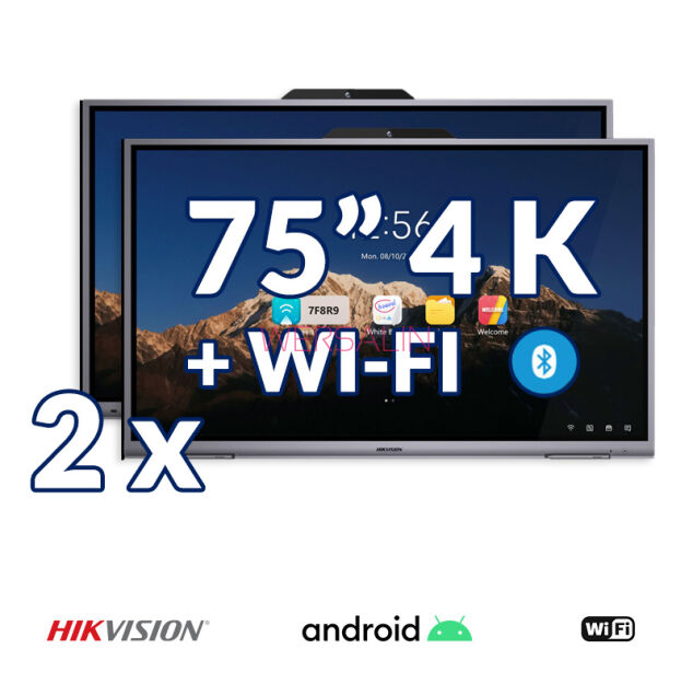 Zestaw 2x Monitor interaktywny HIKVISION 75” 4K z Androidem 8.0, WiFi, Bluetooth i wbudowaną kamerą(Wariant4D)