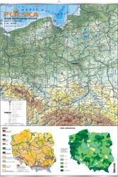 Polska - mapa ogólnogeograficzna + mapki gleb i zalesienia