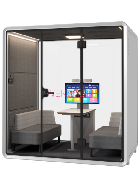 Kabina akustyczna do biura czteroosobowa Large Booth biały/szary 3D